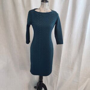 Sharagano Quilted Sheath Dress, Teal, 3/4 Sleeve